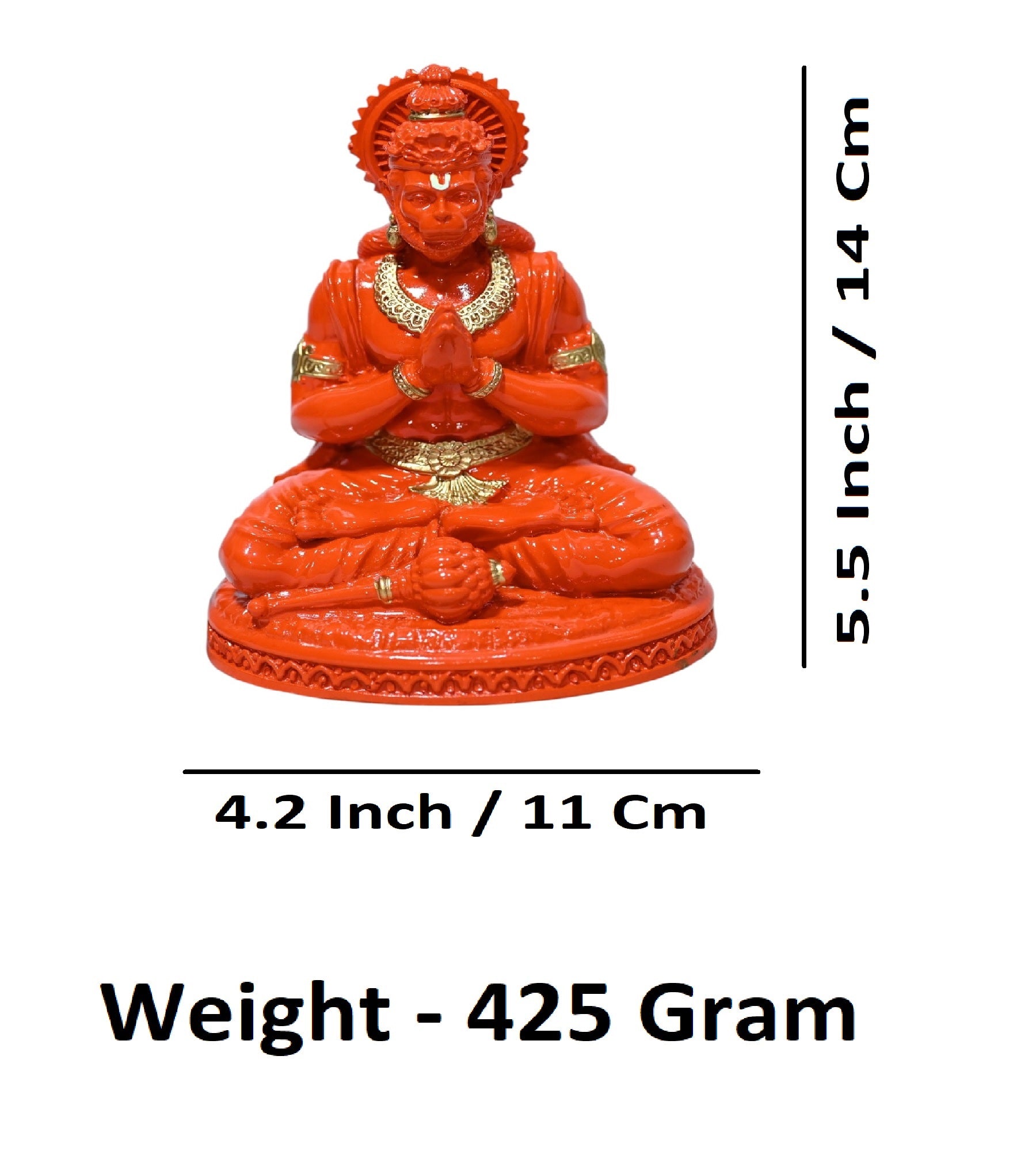 Sigaram 5.5 Inch Orange Color Sitting Hanuman Idol For Home Decoretive Showpiece K4818