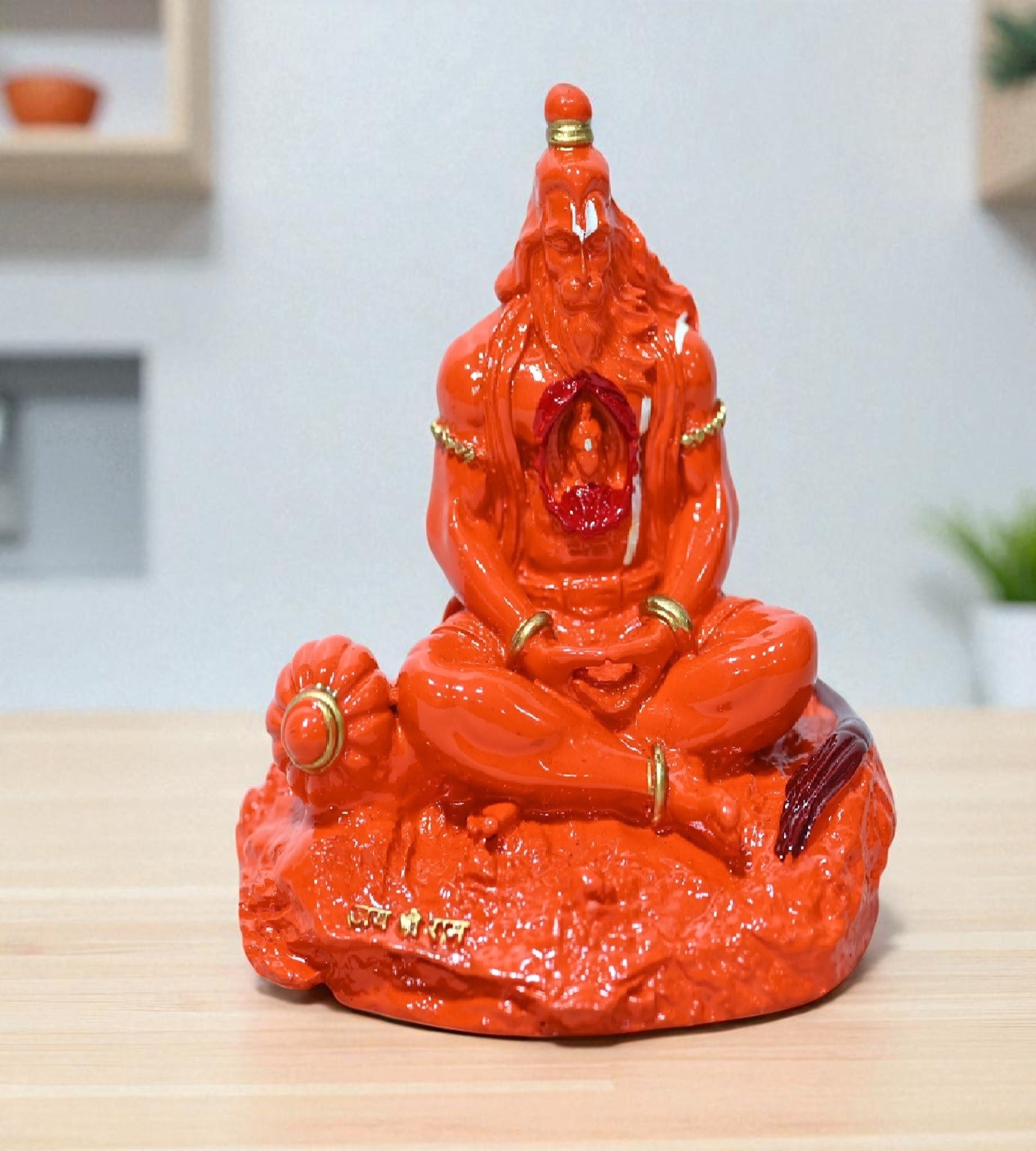 Sigaram 3 Inch Orange Color Sitting Hanuman Idol For Home Decoretive Showpiece K4820