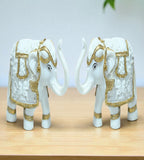 Sigaram 4 Inch White Marble Elephant with Gold Cloth For Home Decoretive Showpiece K4821