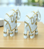 Sigaram 4 Inch White Marble Elephant with Gold Cloth For Home Decoretive Showpiece K4821