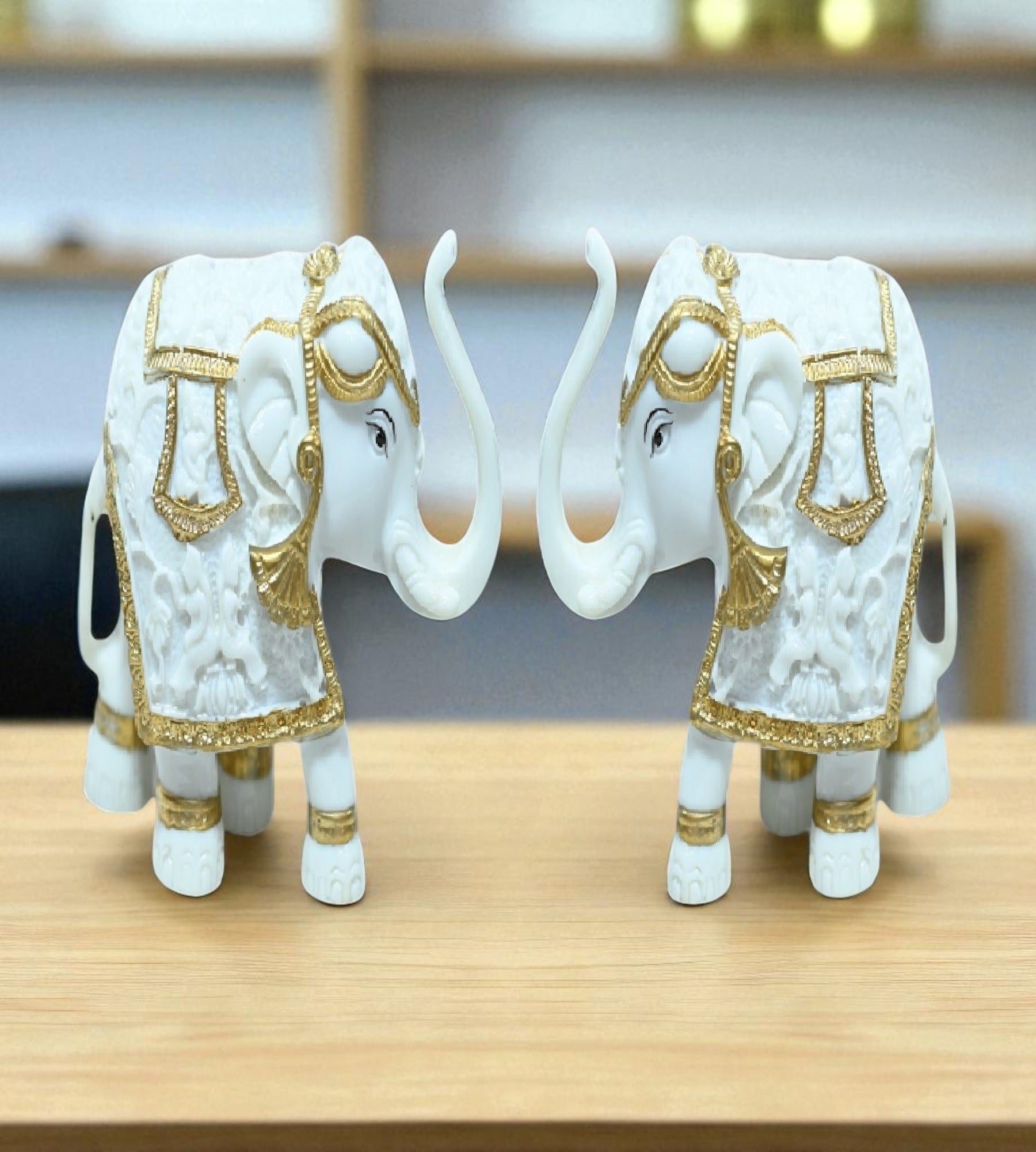 Sigaram 4 Inch White Marble Elephant with Gold Cloth For Home Decoretive Showpiece K4821