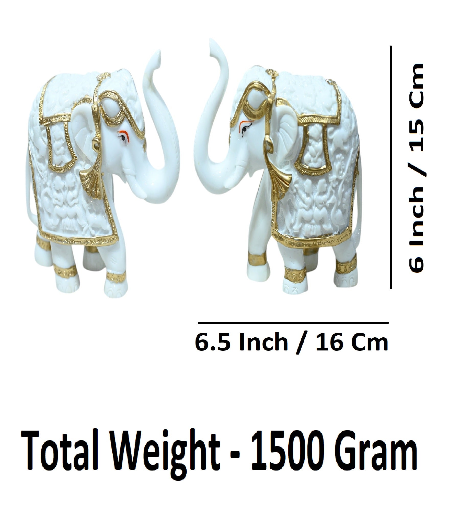 Sigaram 6 Inch White Marble Elephant with Gold Cloth For Home Decoretive Showpiece K4822