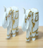 Sigaram 6 Inch White Marble Elephant with Gold Cloth For Home Decoretive Showpiece K4822