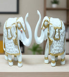 Sigaram 6 Inch White Marble Elephant with Gold Cloth For Home Decoretive Showpiece K4822