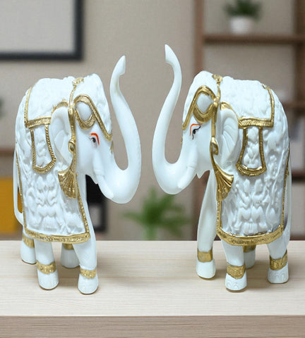 Sigaram 6 Inch White Marble Elephant with Gold Cloth For Home Decoretive Showpiece K4822