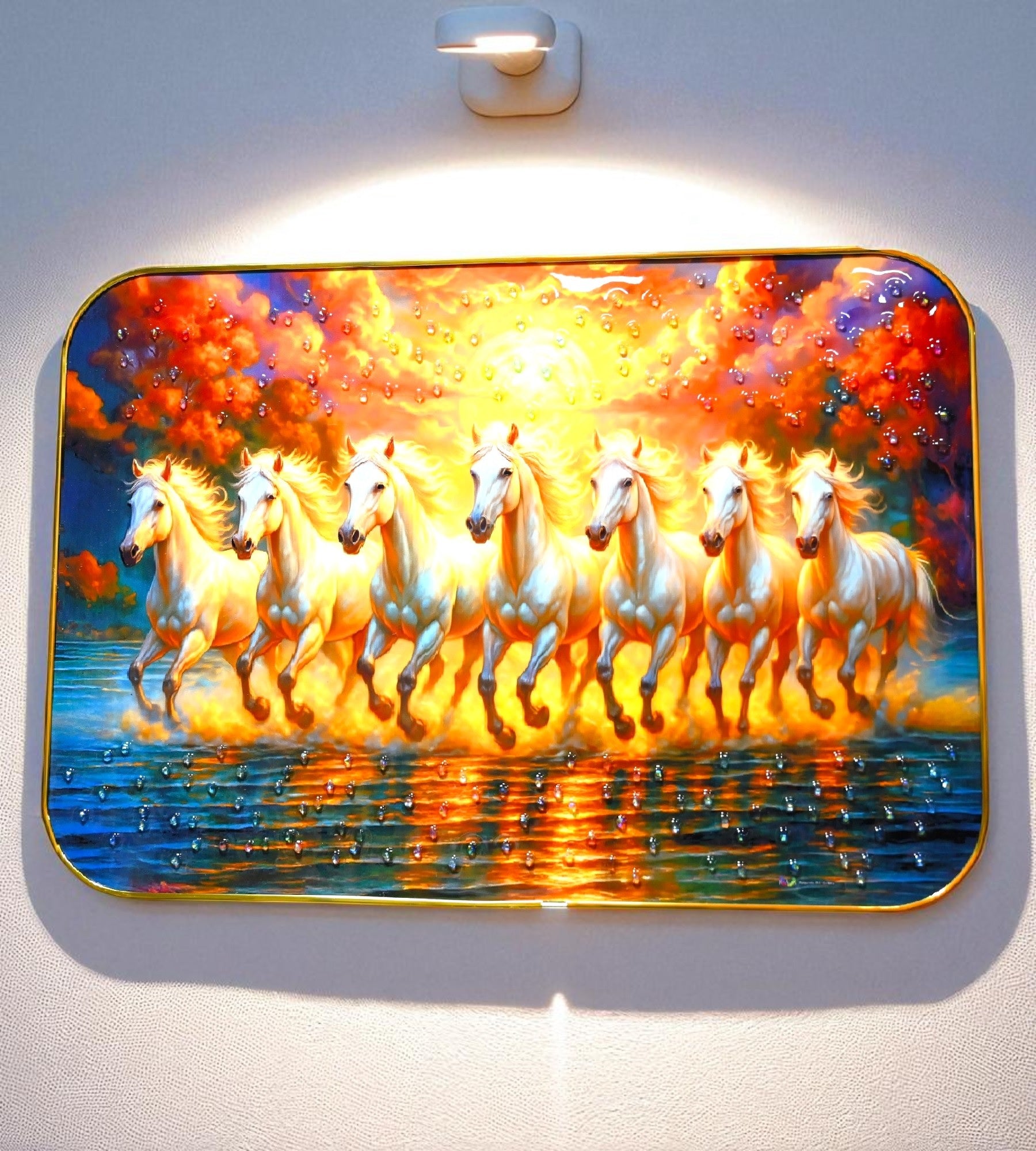 Sigaram 18x12 Inch 7 Running Horse Photo Frame For Home, Room, Office, Wall Decore K4823