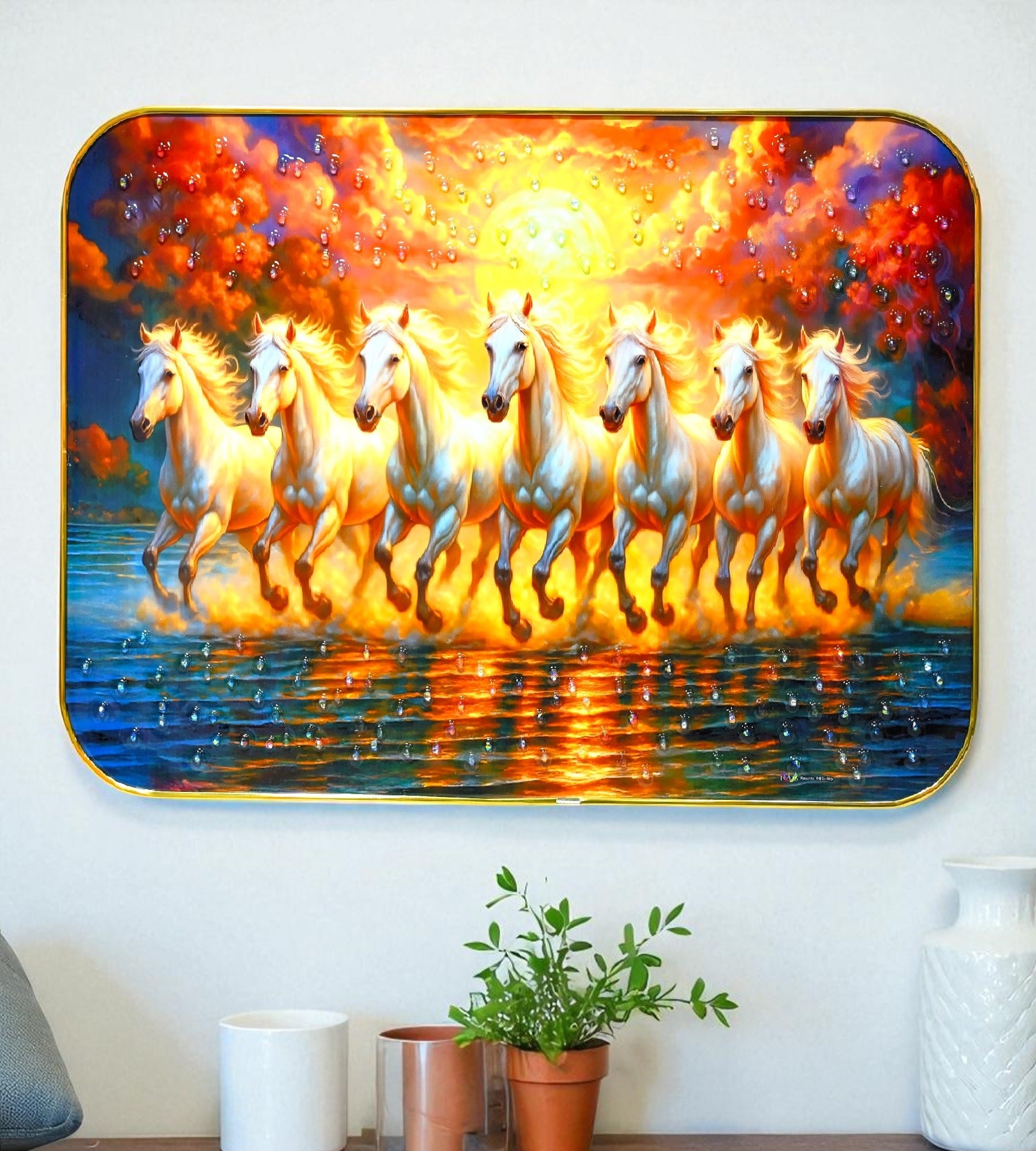 Sigaram 18x12 Inch 7 Running Horse Photo Frame For Home, Room, Office, Wall Decore K4823