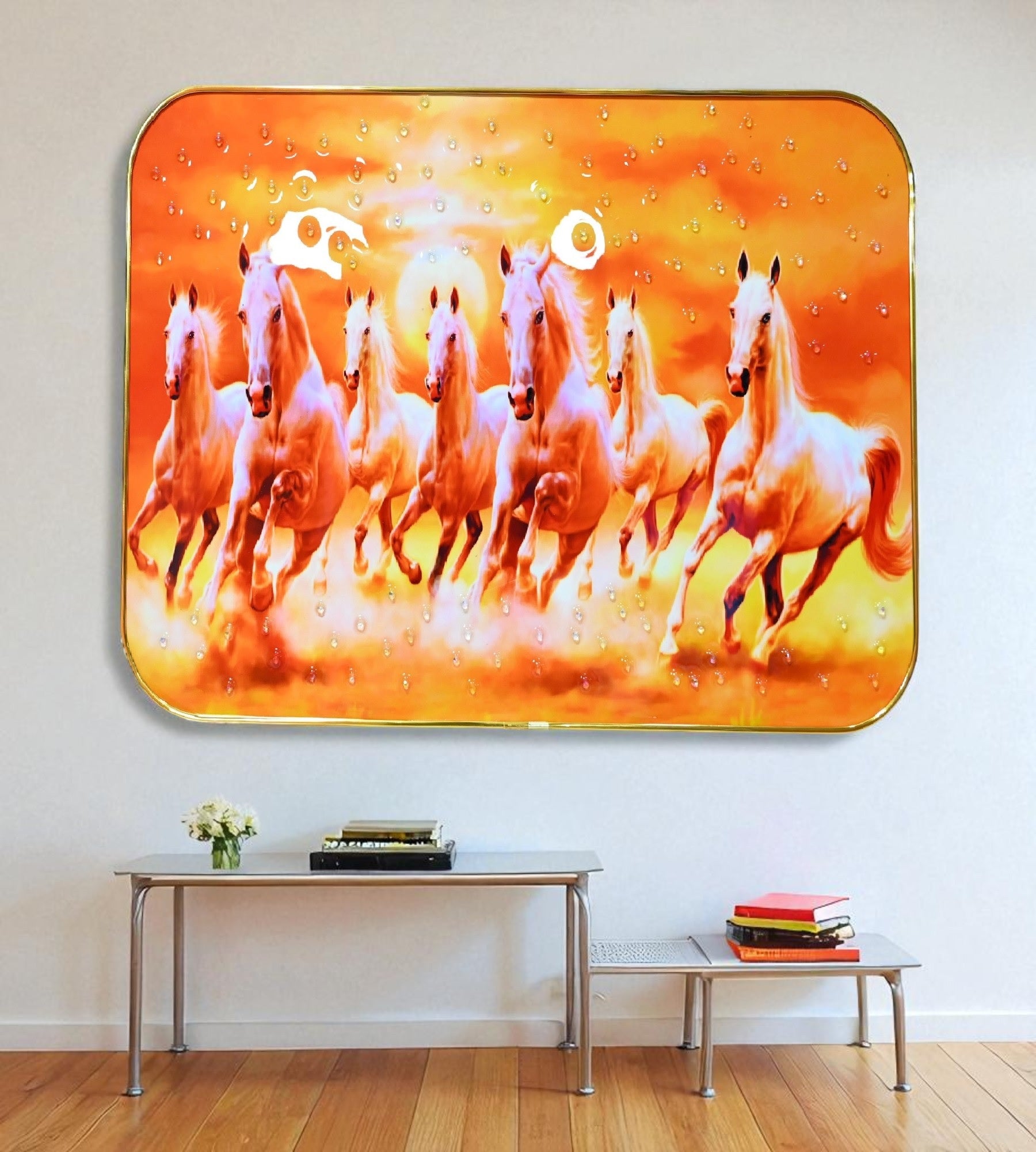 Sigaram 18x12 Inch 7 Running Horse Photo Frame For Home, Room, Office, Wall Decore K4824