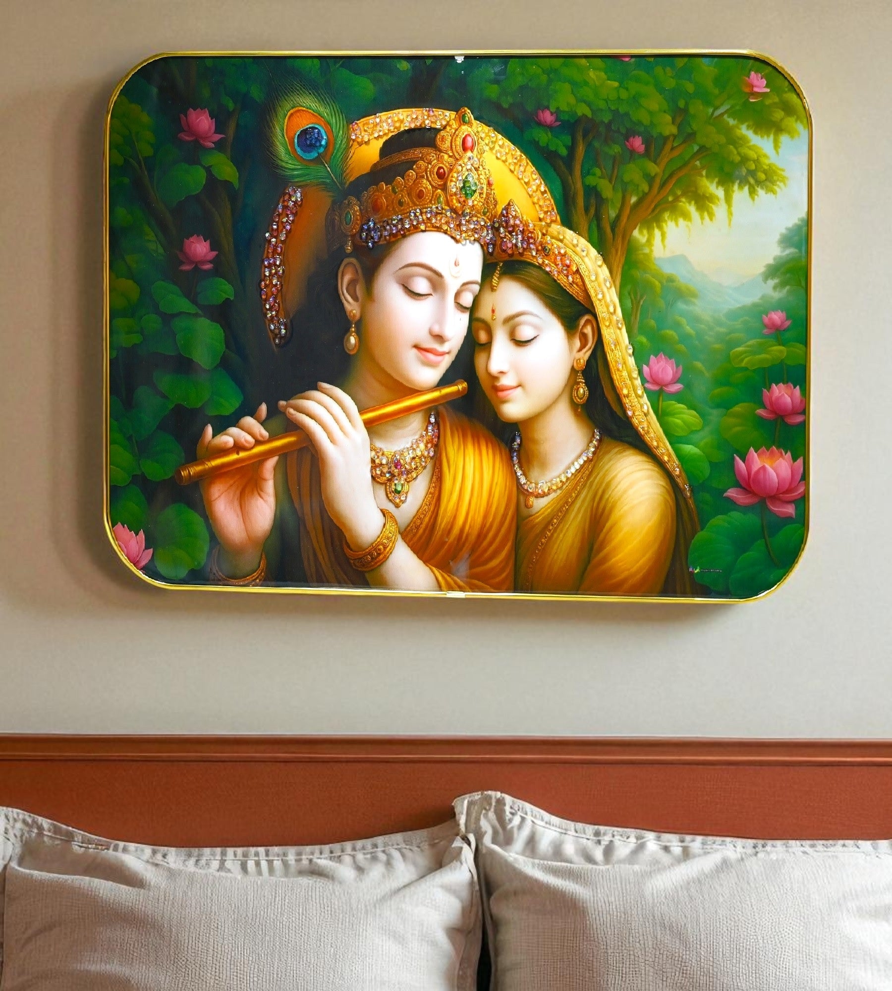 Sigaram 18x12 Inch Radha Krishna Photo Frame for Home, Room & Office Wall Decore K4826