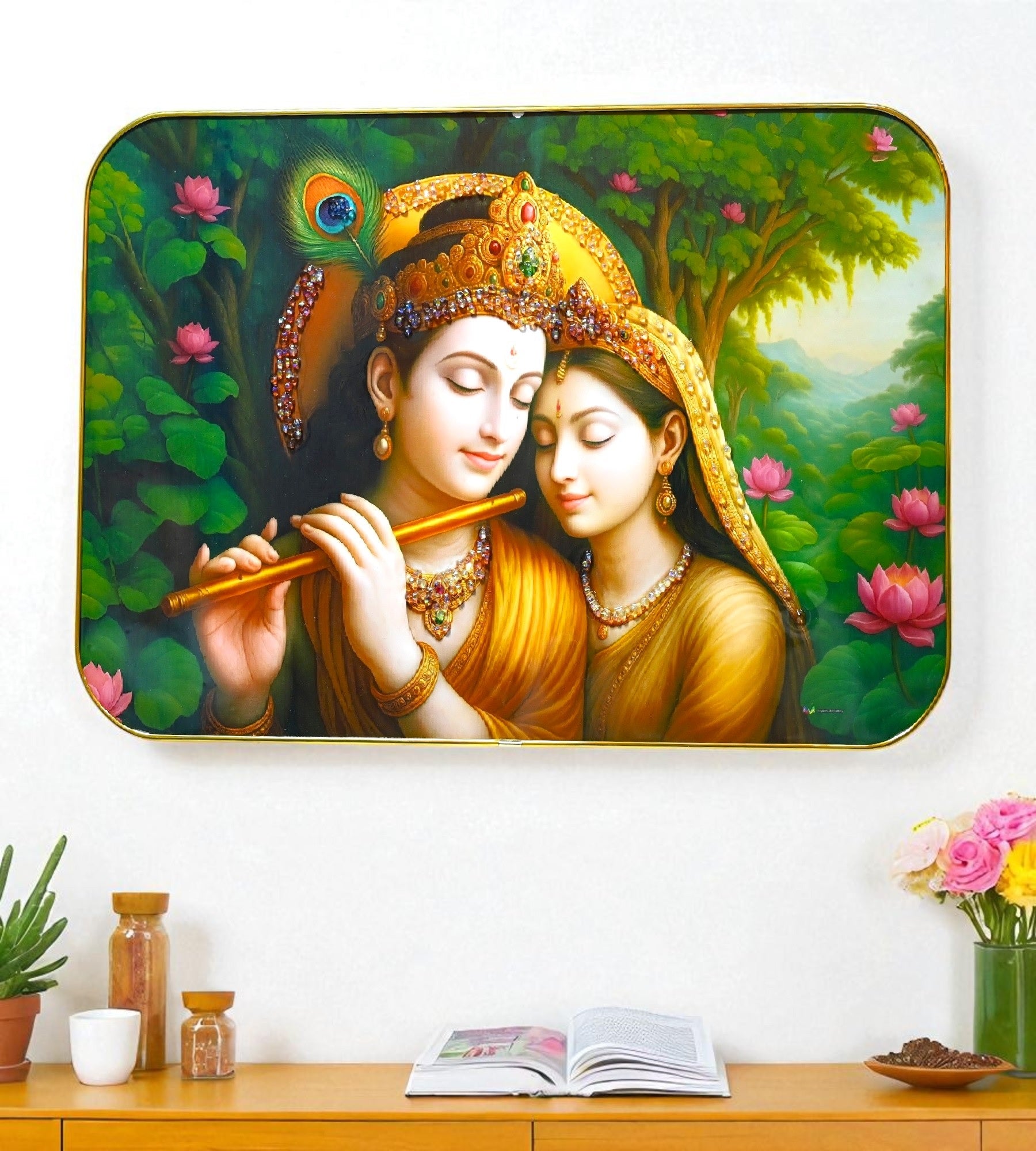 Sigaram 18x12 Inch Radha Krishna Photo Frame for Home, Room & Office Wall Decore K4826