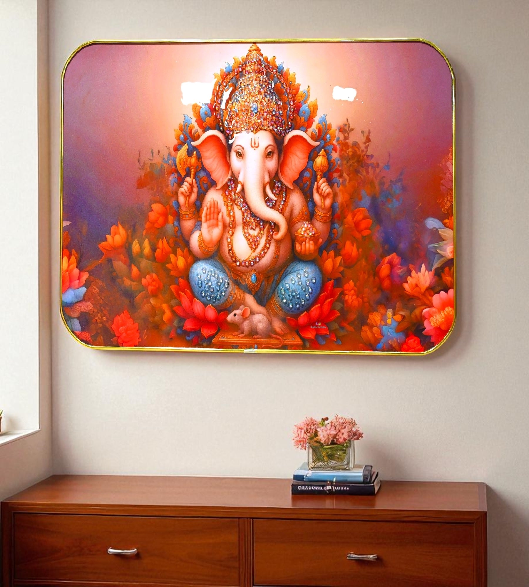 Sigaram 18x12 Inch Orange Ganesh Photo Frame for Home, Room, Office Wall Decore K4827