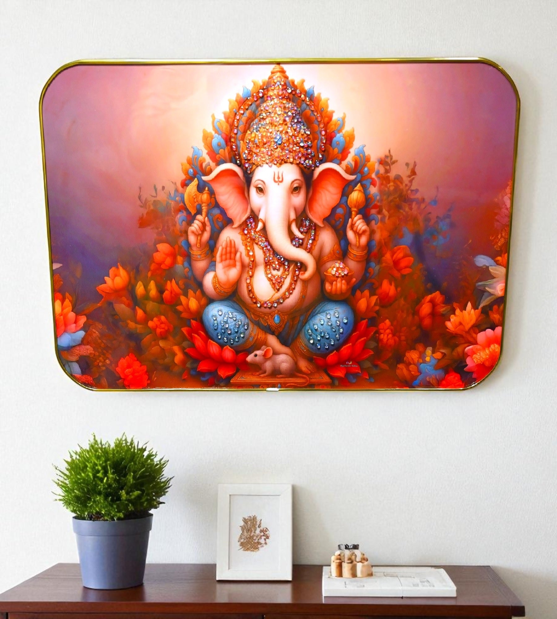 Sigaram 18x12 Inch Orange Ganesh Photo Frame for Home, Room, Office Wall Decore K4827