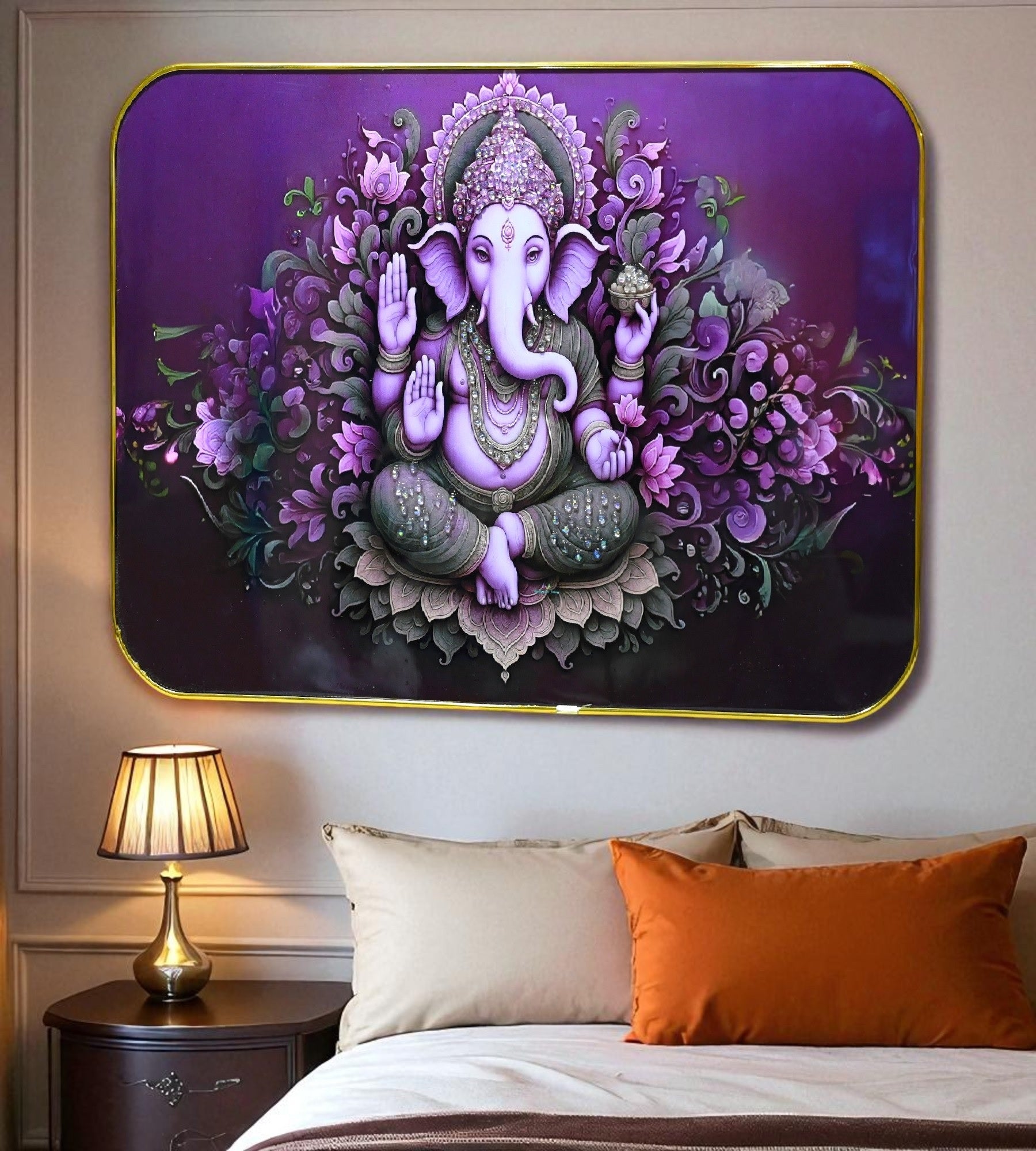 Sigaram 18x12 Inch Purple Ganesh Photo Frame For Home, Room, Office, Wall Decore K4828
