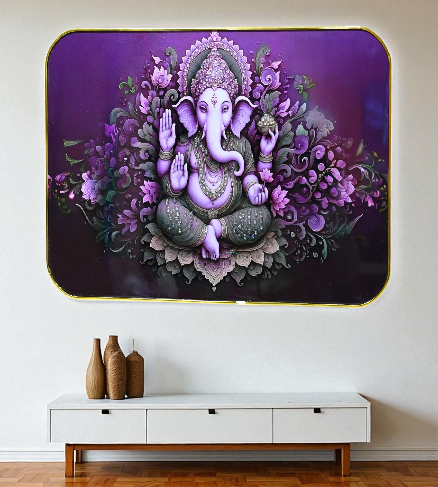 Sigaram 18x12 Inch Purple Ganesh Photo Frame For Home, Room, Office, Wall Decore K4828