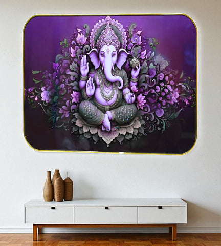 Sigaram 18x12 Inch Purple Ganesh Photo Frame For Home, Room, Office, Wall Decore K4828