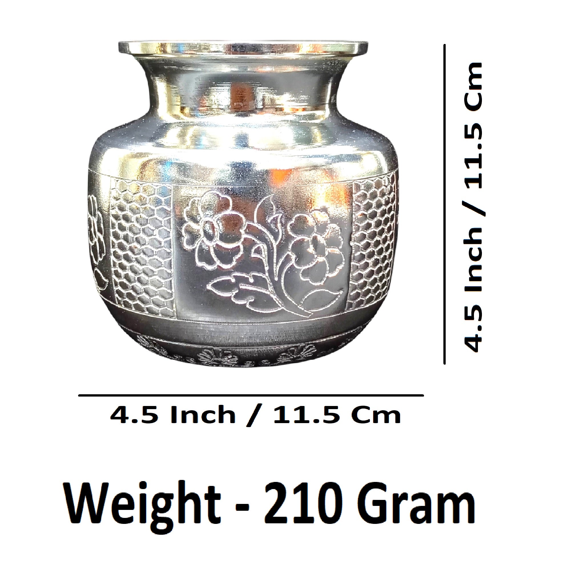 Sigaram Silver Plated 4.5 Inch Plain Flower Kalash for Home Pooja Decore K4831