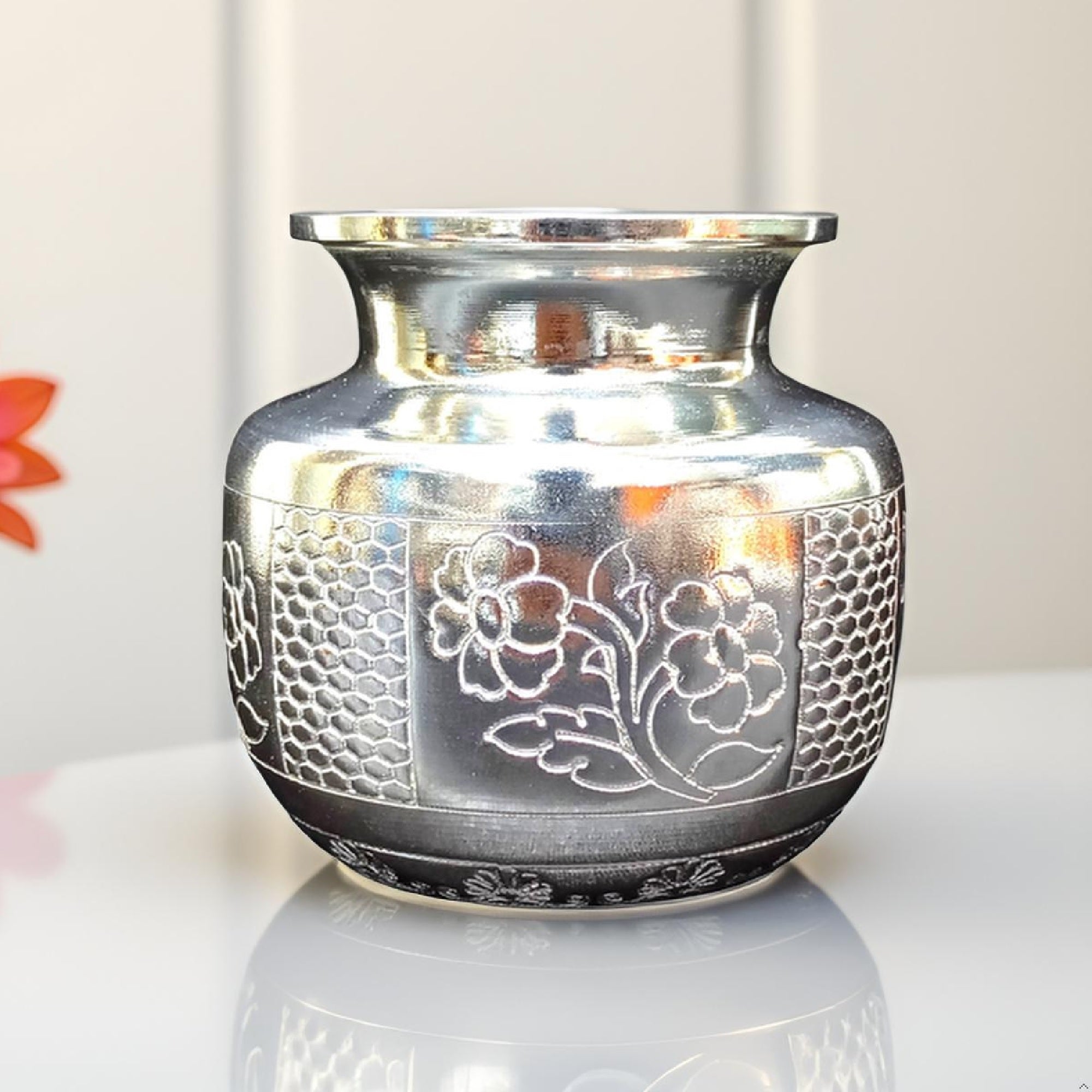 Sigaram Silver Plated 4.5 Inch Plain Flower Kalash for Home Pooja Decore K4831
