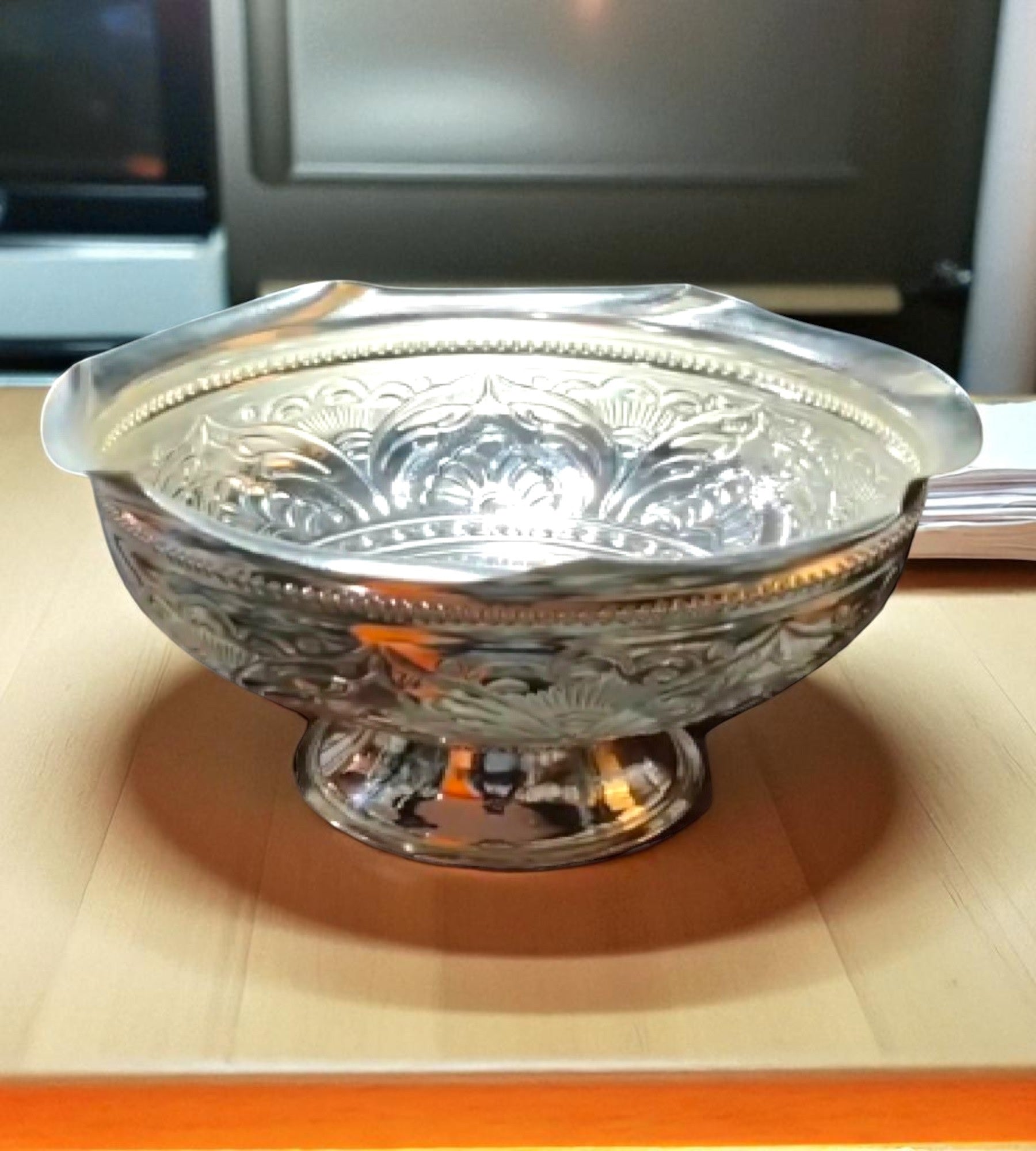 Sigaram 6.7x4 Inch Silver Plated Pooja Flower & Fruit Basket For Home Pooja Decore K4832