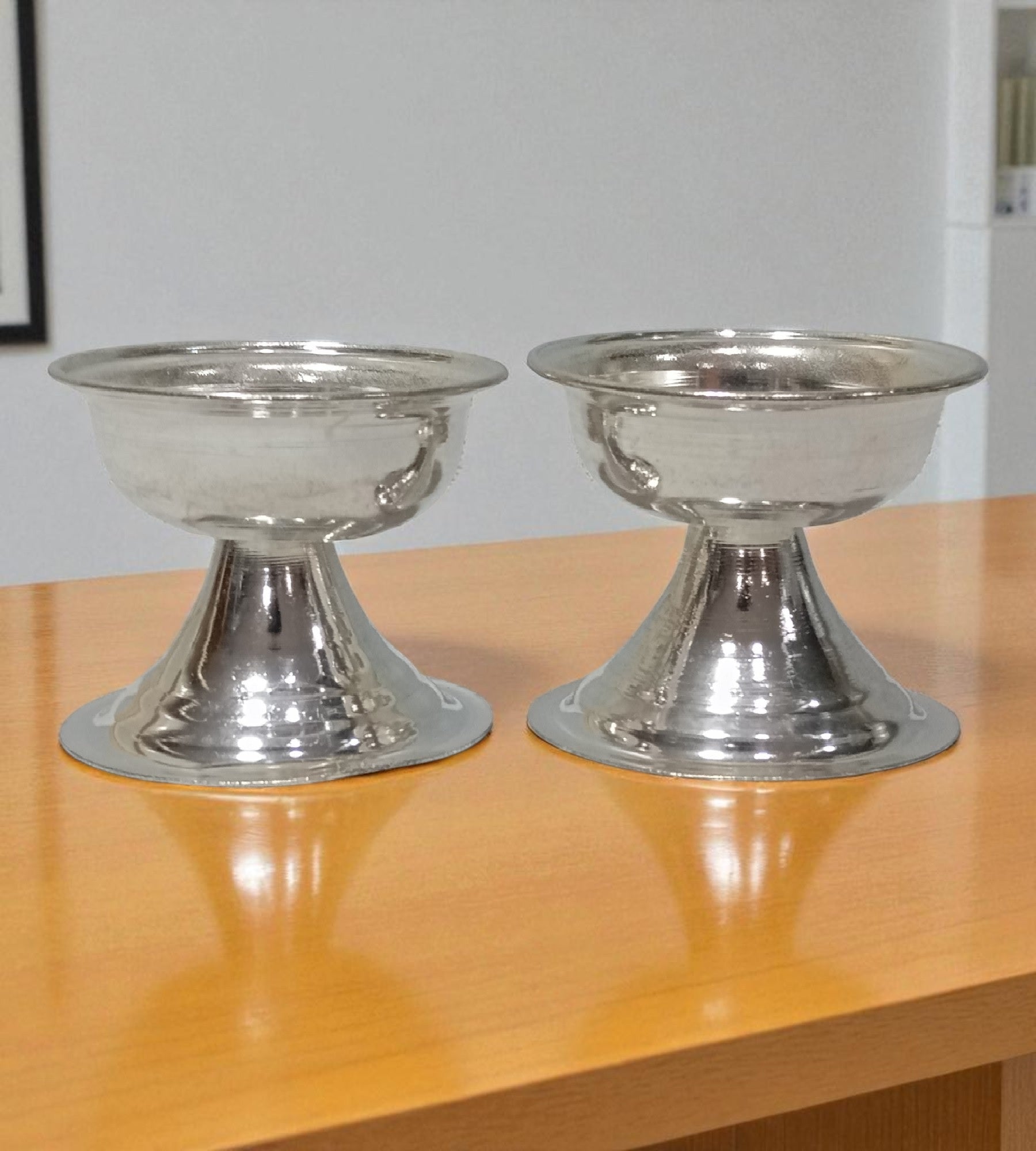 Sigaram 1.5 Inch Silver Plated Plain Niranjana Deepa For Home Pooja Decor K4833