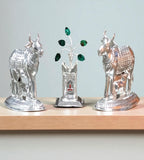 Sigaram Silver Plated 2.5 Inch Kamadhenu and Tulsi Plant Idol Set for Home Temple and Pooja Décor K4834