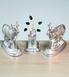 Sigaram Silver Plated 2.5 Inch Kamadhenu and Tulsi Plant Idol Set for Home Temple and Pooja Décor K4834