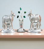 Sigaram Silver Plated 2.5 Inch Kamadhenu and Tulsi Plant Idol Set for Home Temple and Pooja Décor K4834