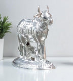 Sigaram 2.5 Inch Silver Plated Kamadhenu Idol with Calf for Home Pooja Temple Decor K4835