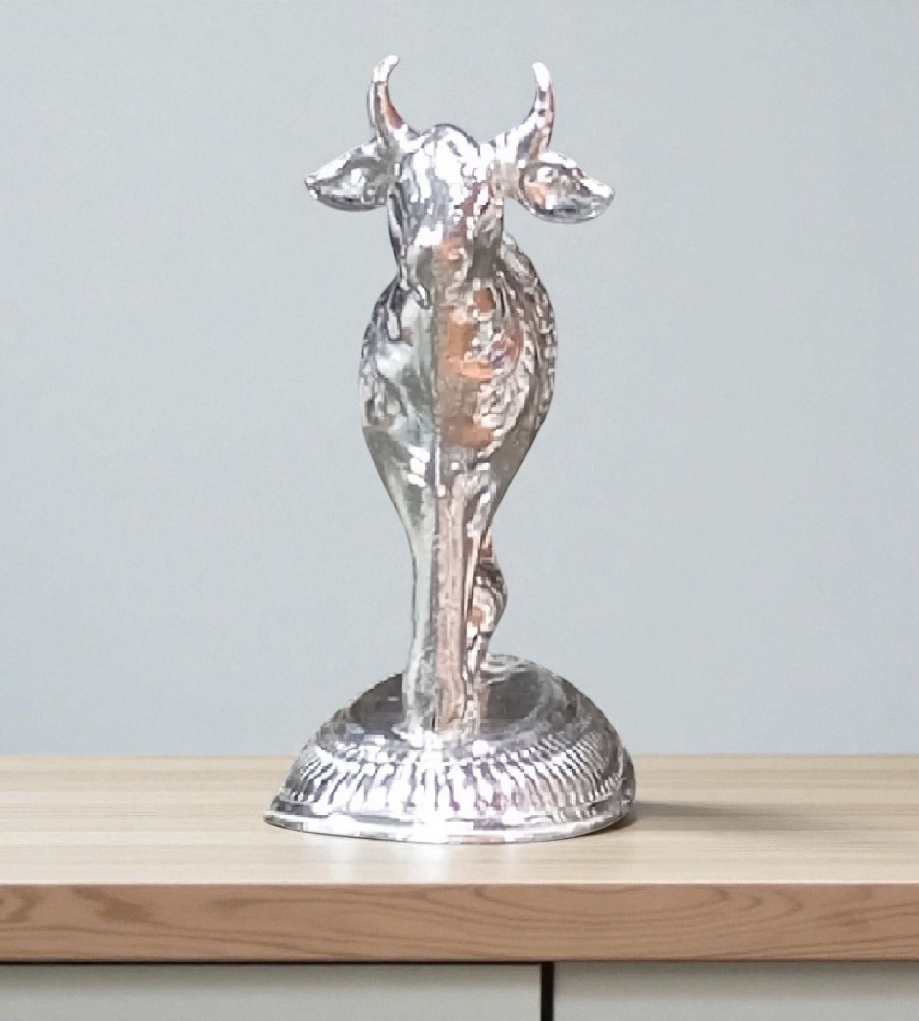 Sigaram 2.5 Inch Silver Plated Kamadhenu Idol with Calf for Home Pooja Temple Decor K4835