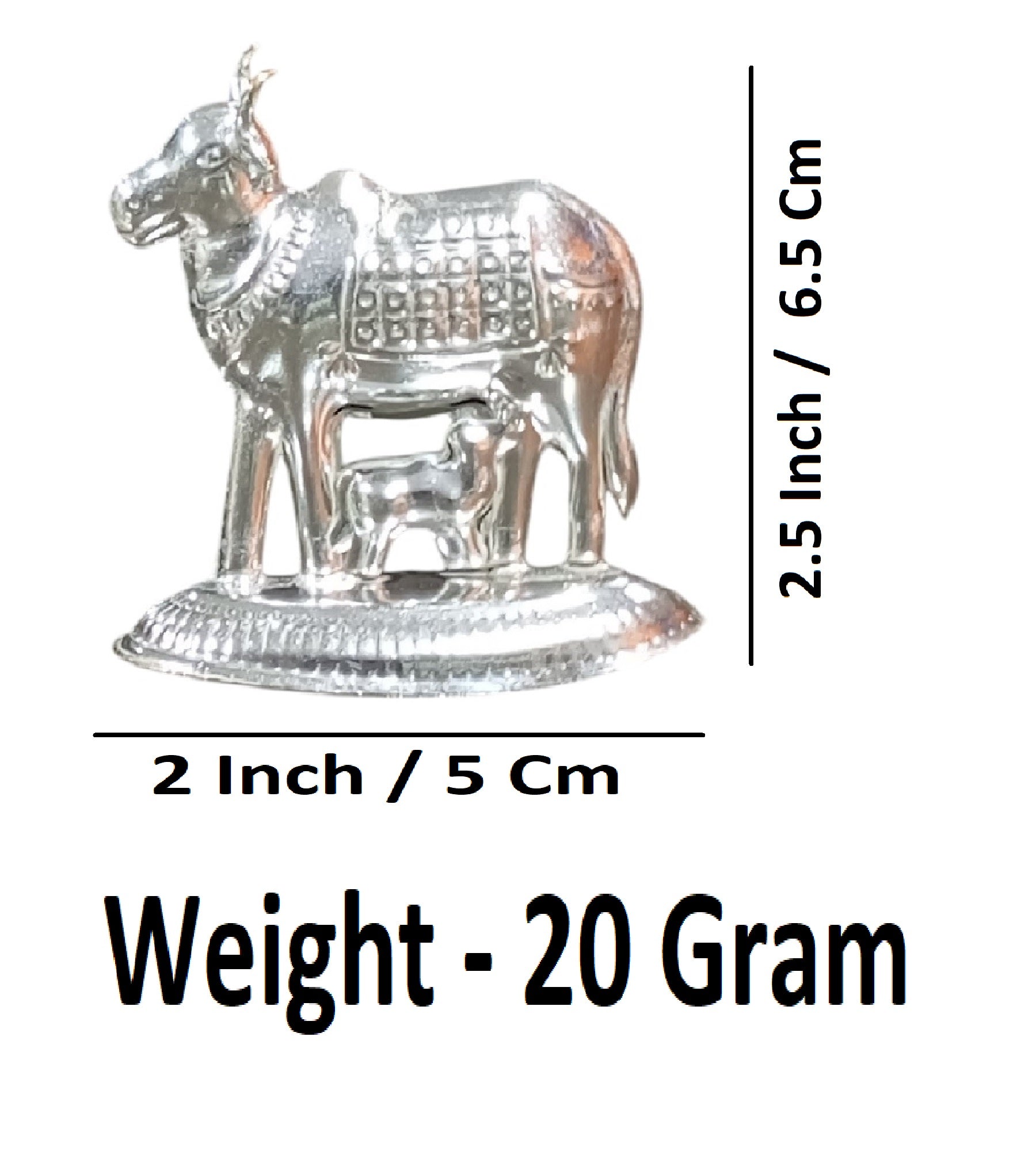 Sigaram 2.5 Inch Silver Plated Kamadhenu Idol with Calf for Home Pooja Temple Decor K4835