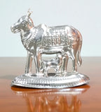 Sigaram 2.5 Inch Silver Plated Kamadhenu Idol with Calf for Home Pooja Temple Decor K4835