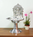 Sigaram Silver Plated 5 Inch Fancy Kamakshi Deepa for Home, Temple Pooja Decor K4841