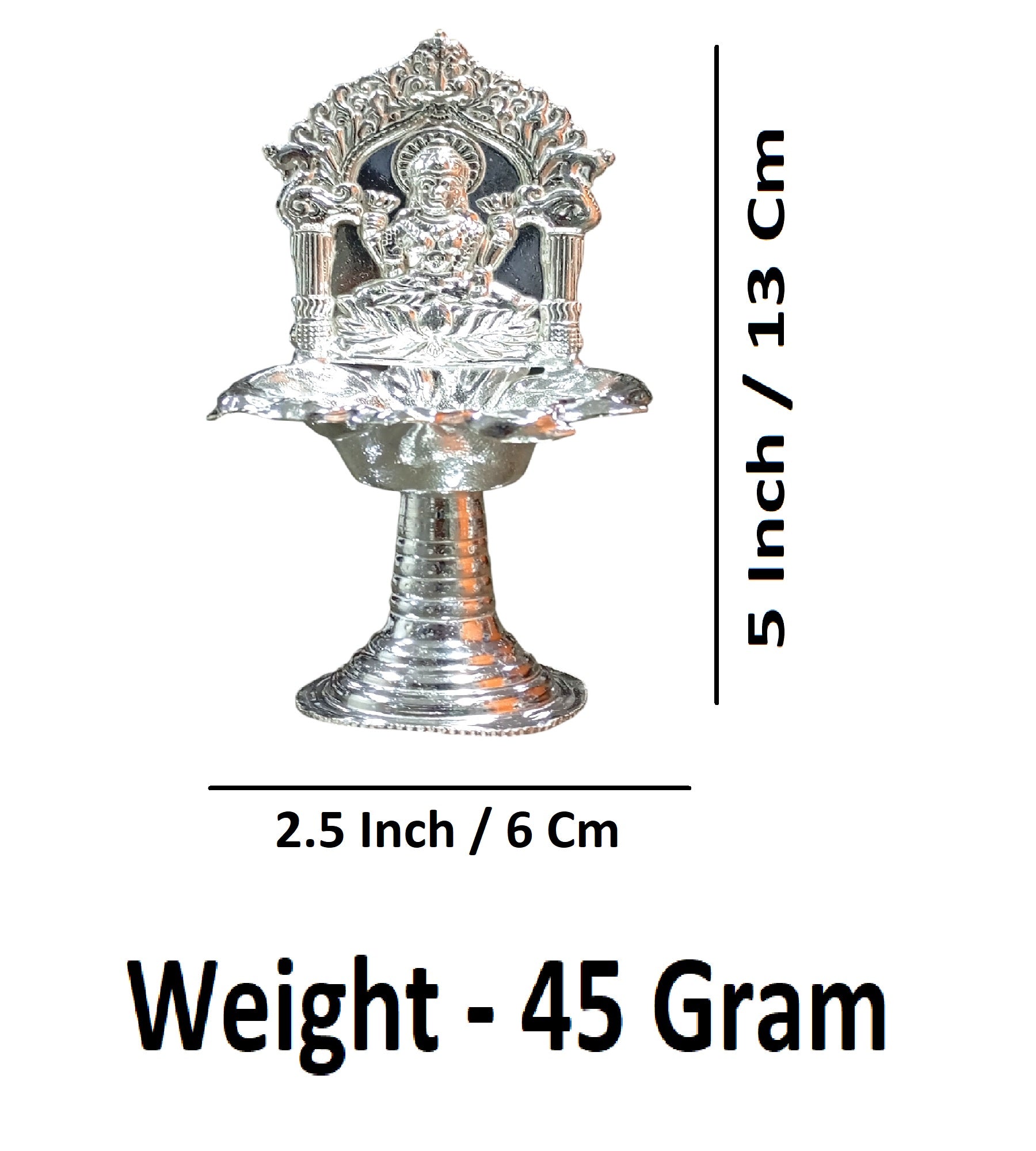 Sigaram Silver Plated 5 Inch Fancy Kamakshi Deepa for Home, Temple Pooja Decor K4841