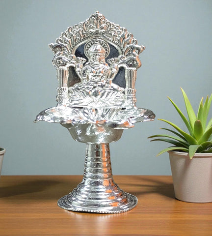 Sigaram Silver Plated 5 Inch Fancy Kamakshi Deepa for Home, Temple Pooja Decor K4841