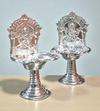 Sigaram 5 Inch Silver Plated Fancy Kamakshi Deepa for Home, Temple Pooja Decor K4842