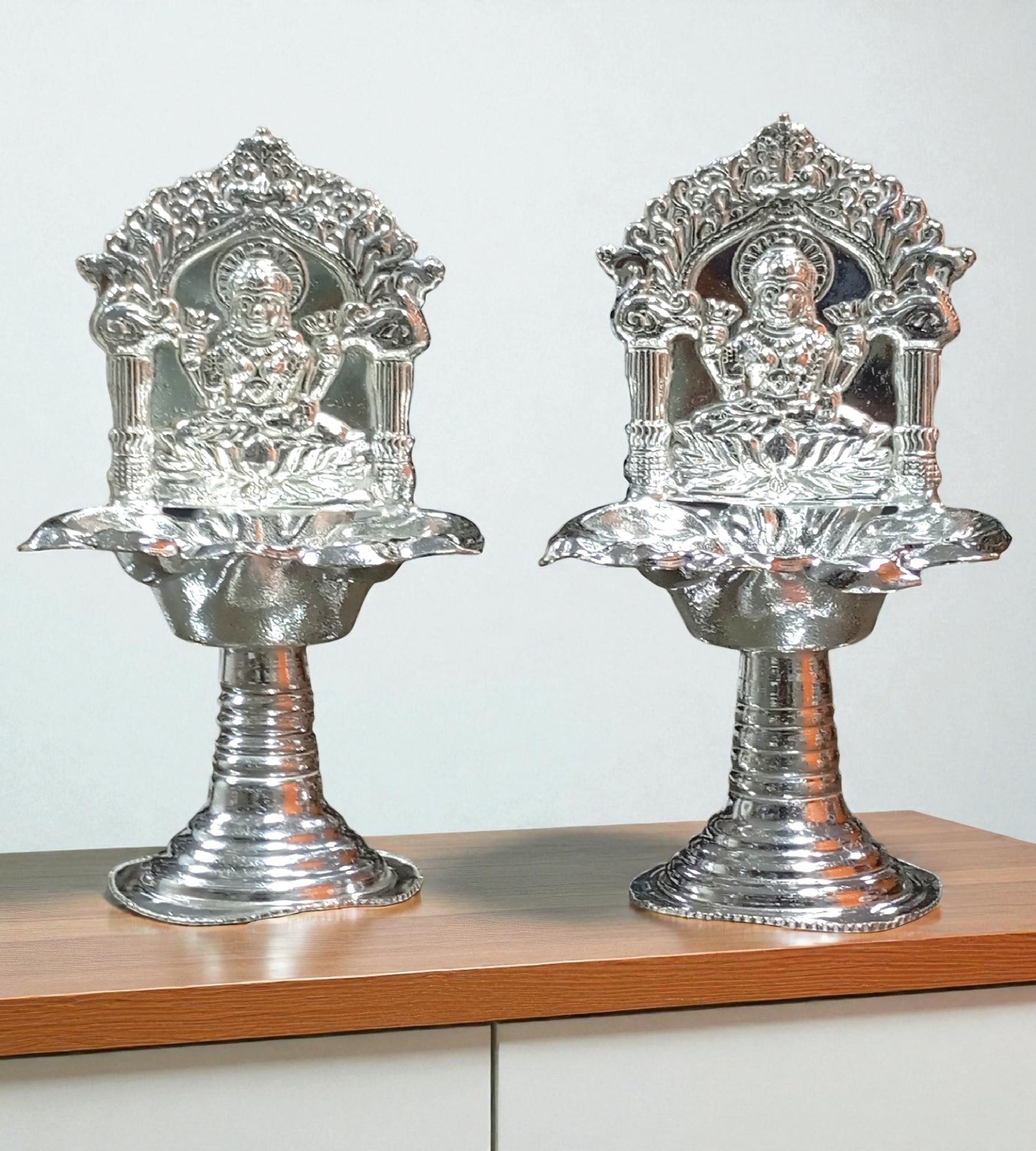 Sigaram 5 Inch Silver Plated Fancy Kamakshi Deepa for Home, Temple Pooja Decor K4842