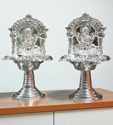 Sigaram 5 Inch Silver Plated Fancy Kamakshi Deepa for Home, Temple Pooja Decor K4842
