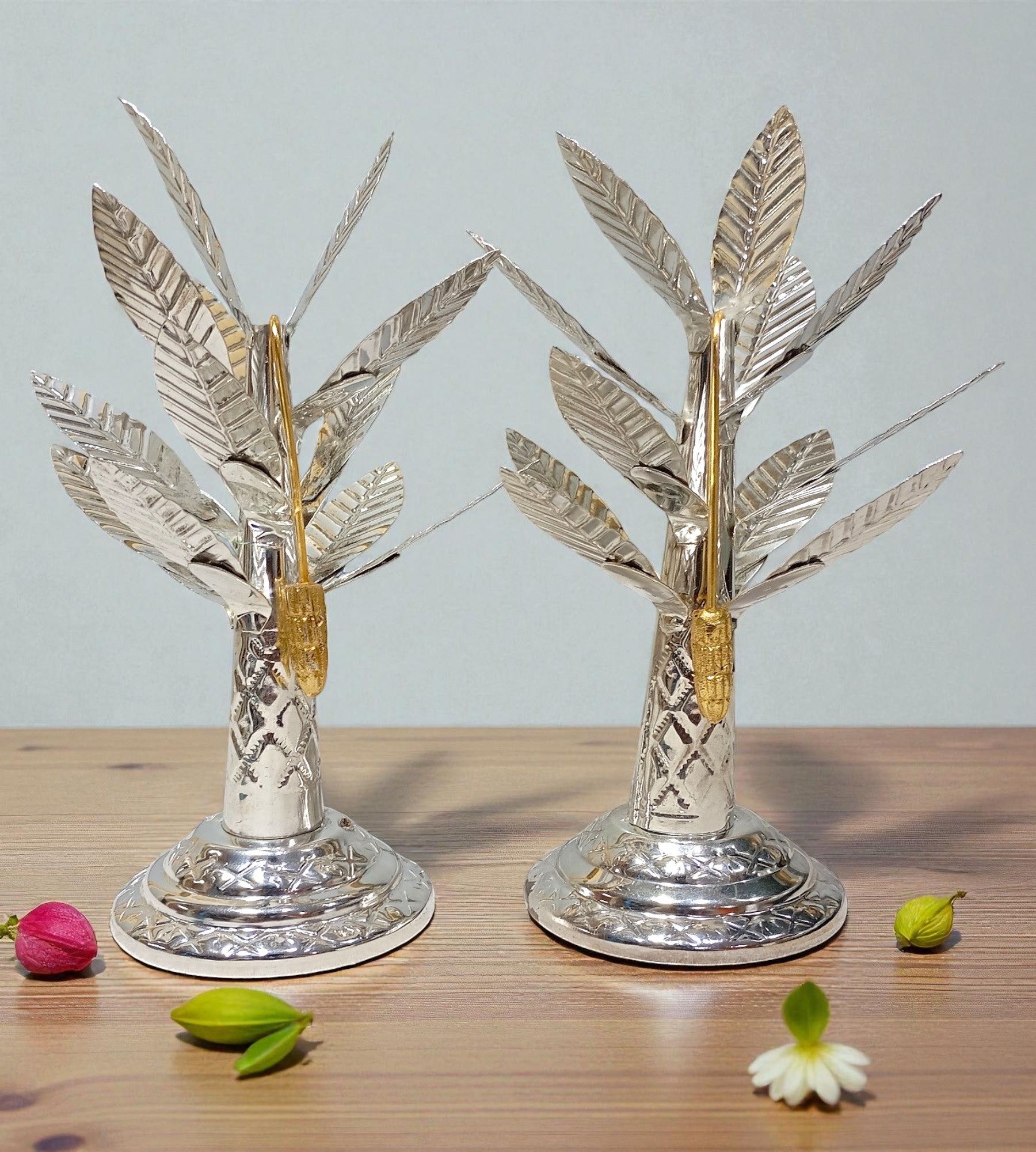Sigaram 8 Inch Silver Plated Banana Tree for Home Temple and Pooja Decor K4847