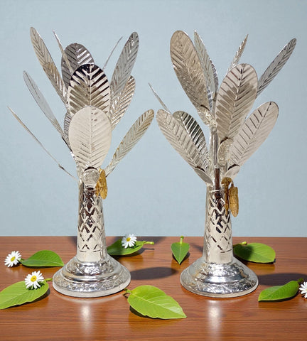Sigaram 10 Inch Silver Plated Banana Tree for Home and Temple Pooja Decor K4848