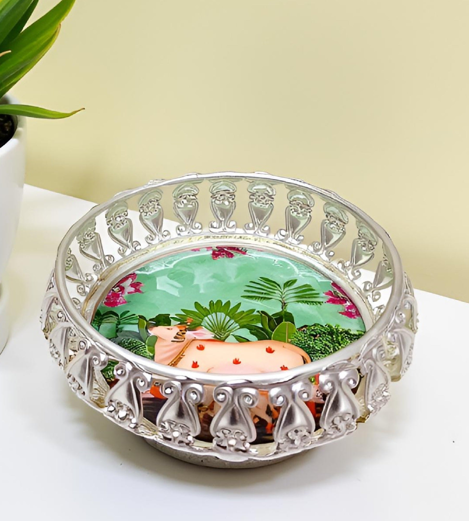Sigaram 4 Inch Silver Plated Cow Wedding Tray For Home Wedding & Festive Ceremonies K4849