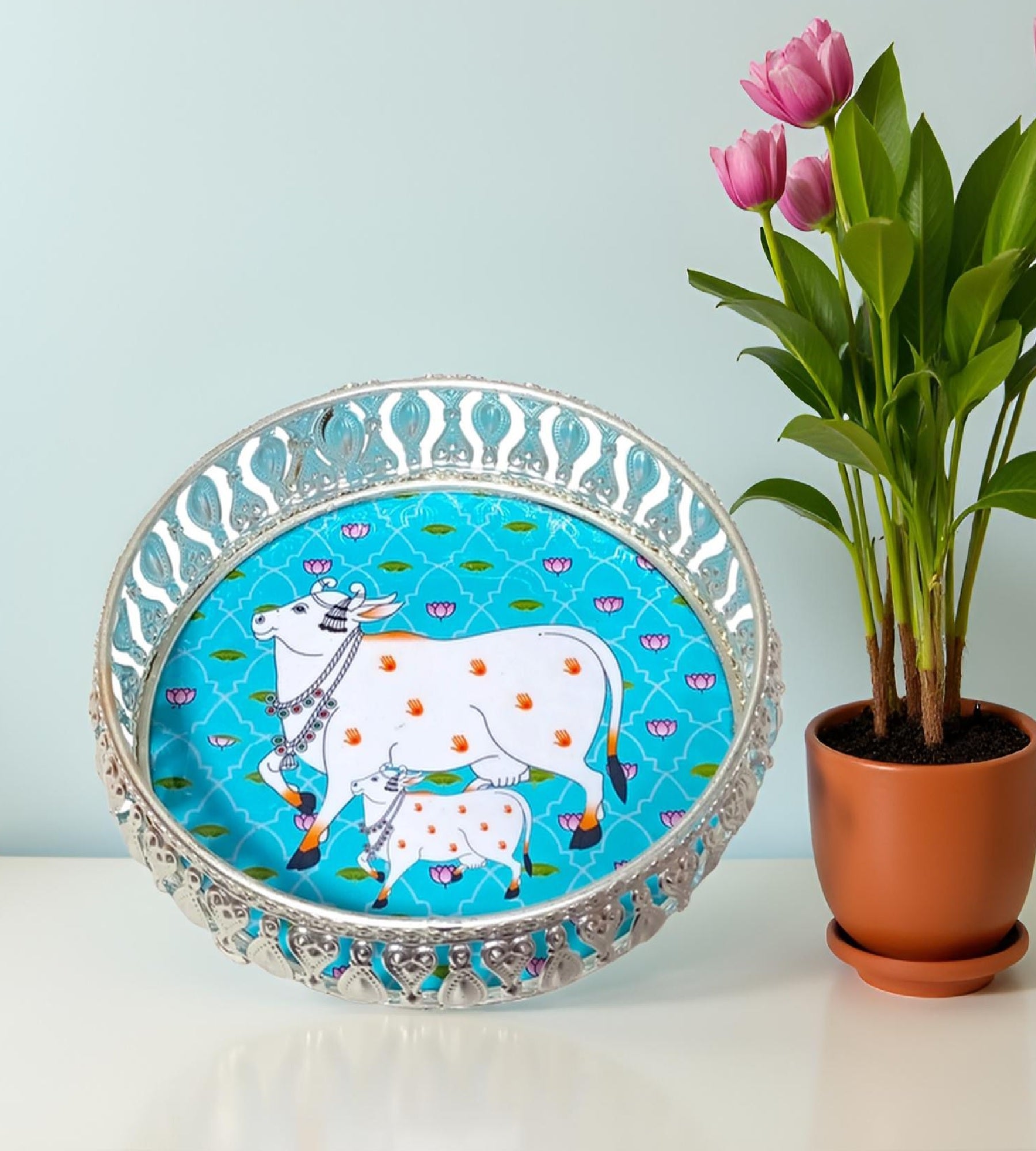 Sigaram 6 Inch Silver Plated Wedding Tray for Home Pooja, Temple Rituals & Wedding Ceremonie K4850
