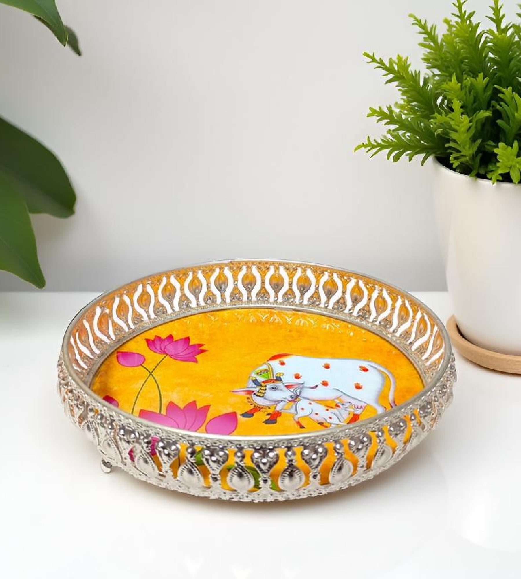 Sigaram 8 Inch Silver Plated Wedding Tray For Home Temple, Festival & Wedding Ceremony K4851