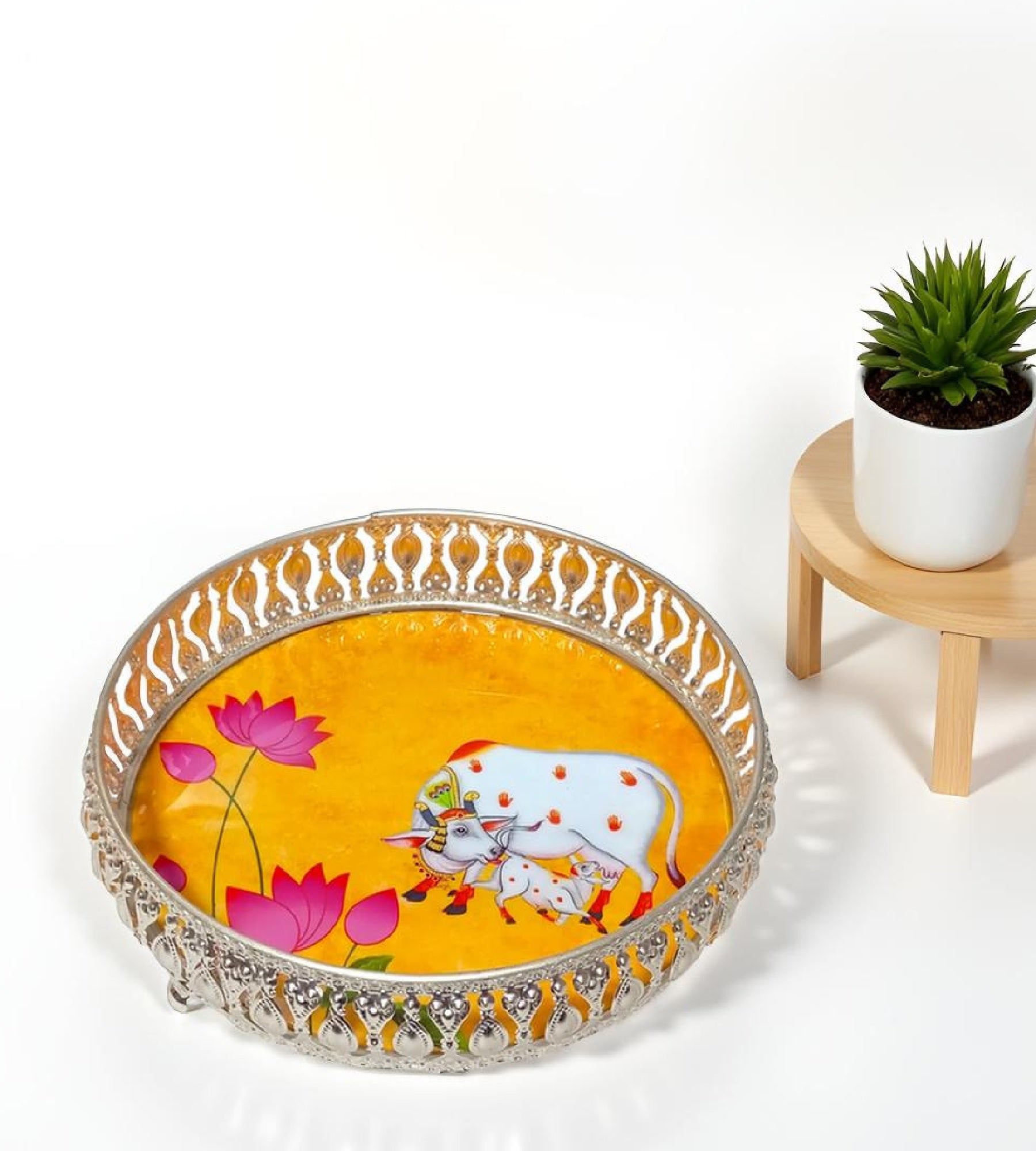 Sigaram 8 Inch Silver Plated Wedding Tray For Home Temple, Festival & Wedding Ceremony K4851