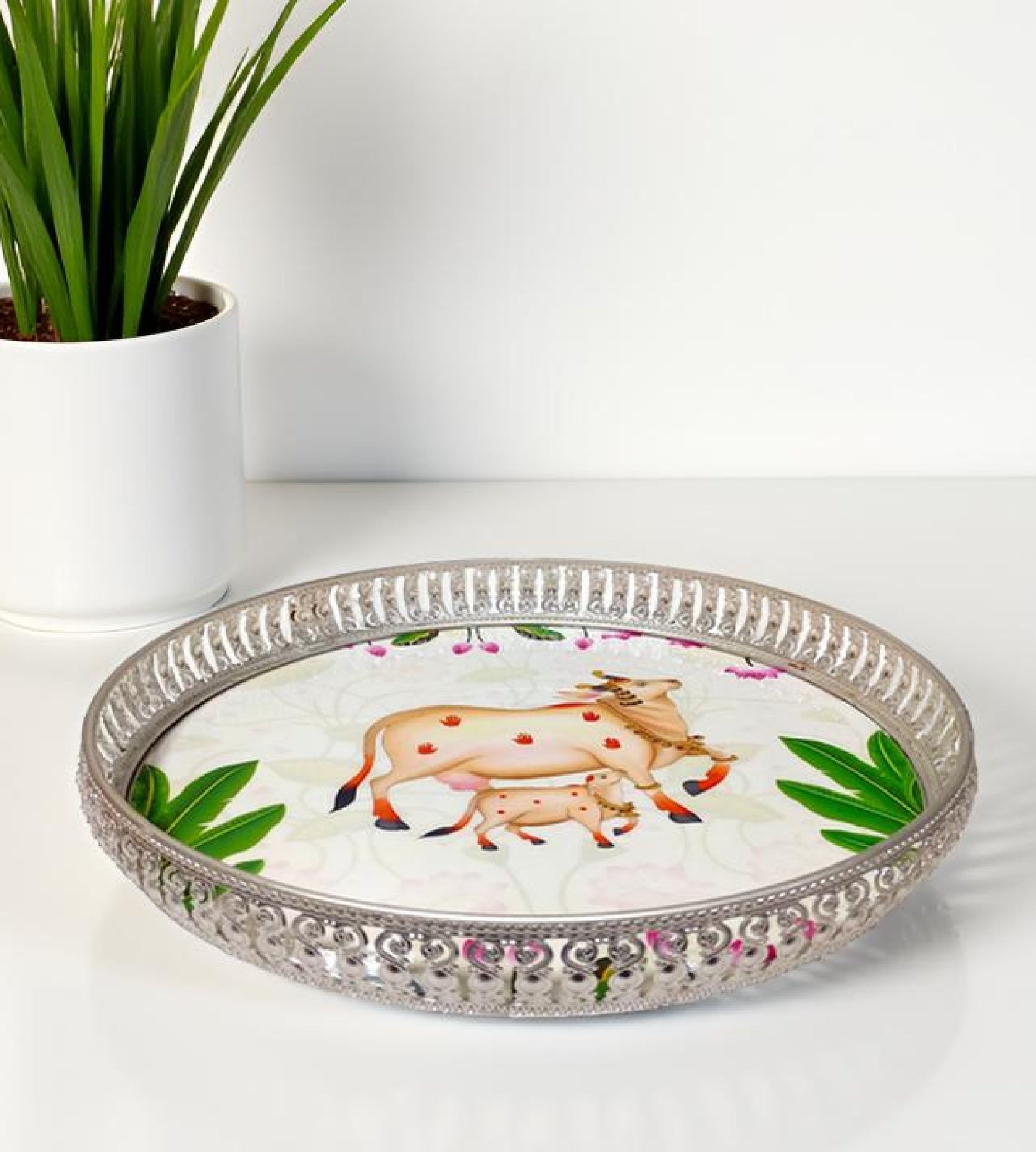 Sigaram 12 Inch Silver Plated Wedding Tray For Home Temple, Festival & Wedding Ceremony K4853