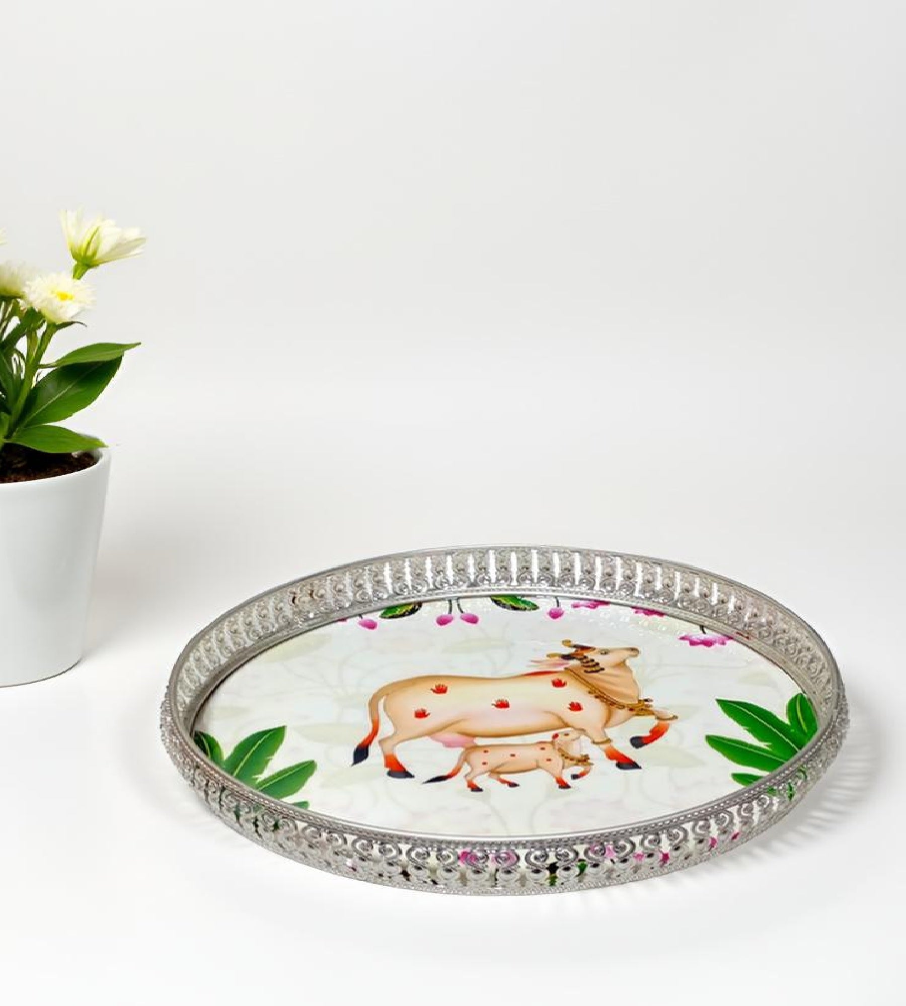 Sigaram 12 Inch Silver Plated Wedding Tray For Home Temple, Festival & Wedding Ceremony K4853