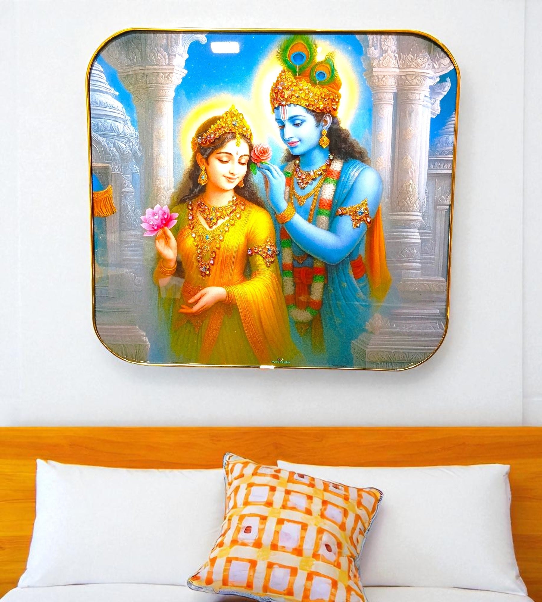Sigaram 12x12 Inch Radha Krishna Photo Frame for Home Living Room & Office Wall Decore K4854
