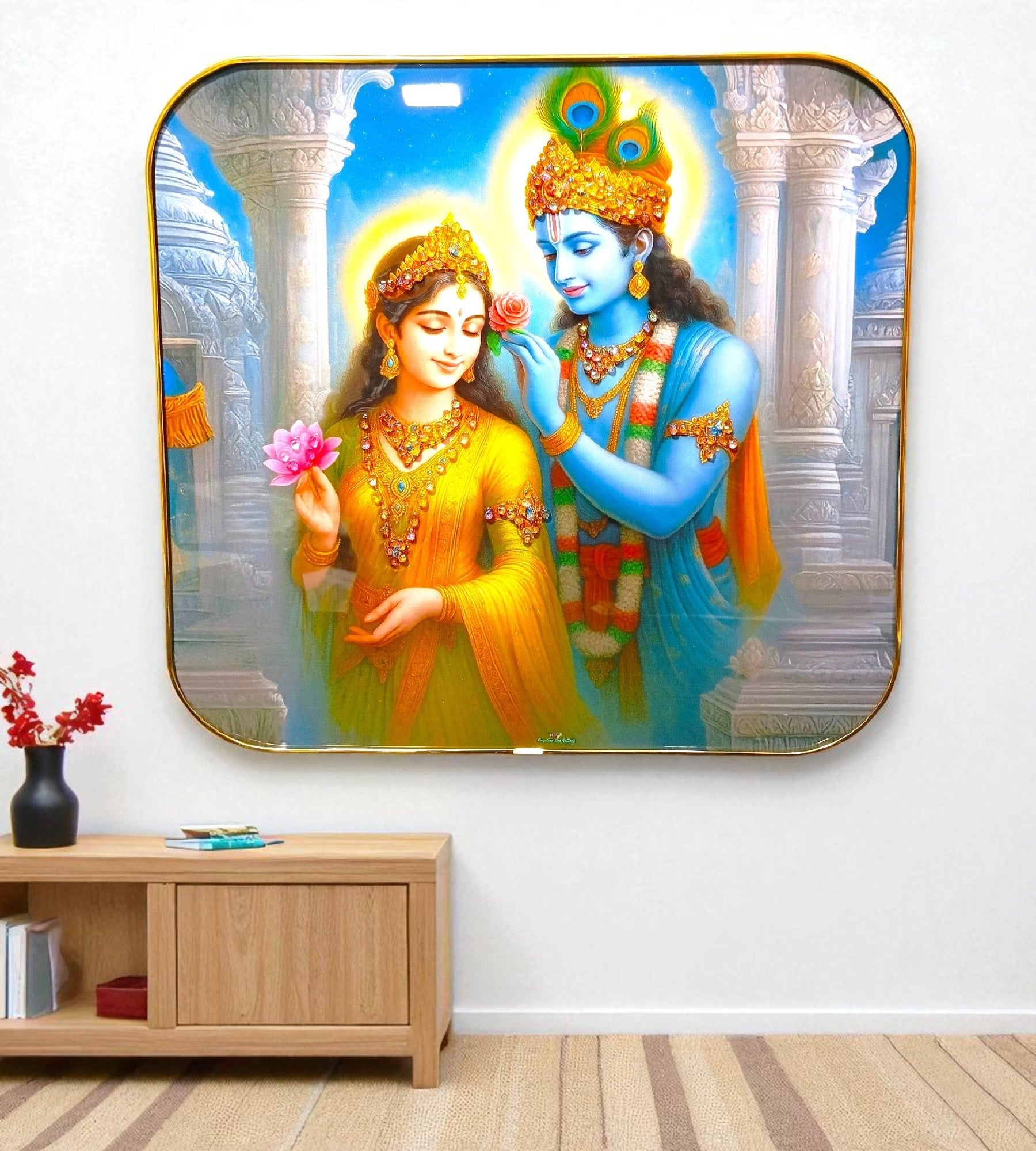 Sigaram 12x12 Inch Radha Krishna Photo Frame for Home Living Room & Office Wall Decore K4854