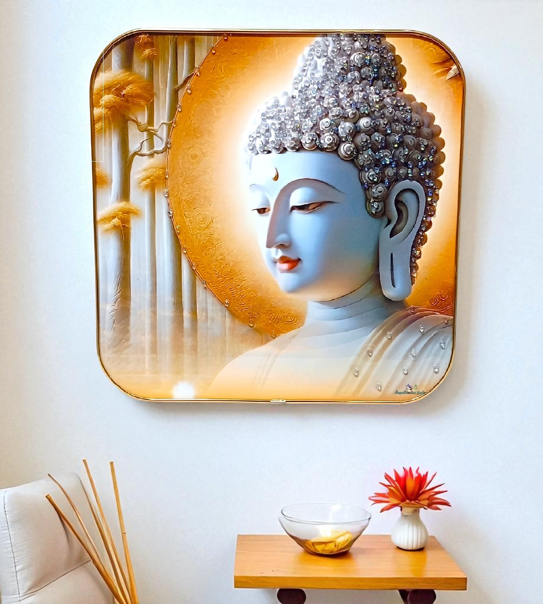 Sigaram 12x12 Inch Buddha Face Photo Frame For Home/Room and Office Wall Decore K4858