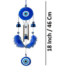 Sigaram 18 Inch Blue Evil Eye Chime Hanging with 2 Feather Tubes & 3 Bells for Balcony, Home & Room Decor K4890