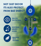 Sigaram 18 Inch Blue Evil Eye Chime Hanging with 2 Feather Tubes & 3 Bells for Balcony, Home & Room Decor K4890