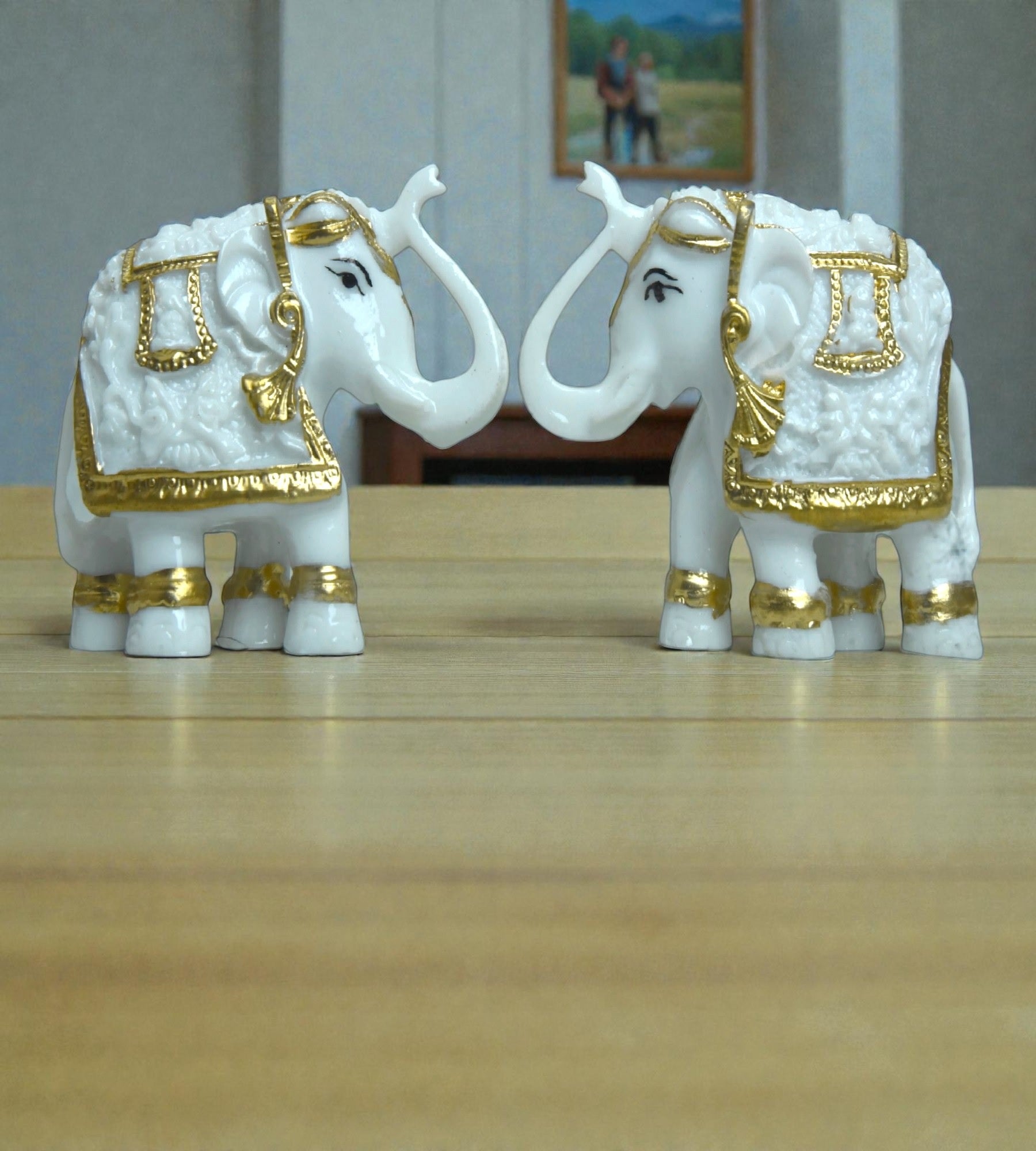 Sigaram 2.5 Inch White Elephant with Gold Cloth for Home decore Showpiece K4891